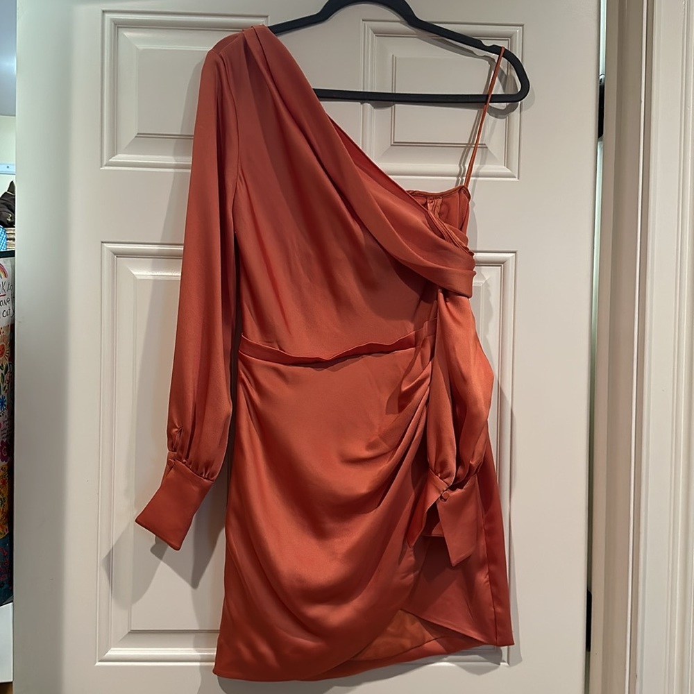 Jonathan Simkhai, NWT Cameron One Shoulder Mini Dress Size 2 in Coral
